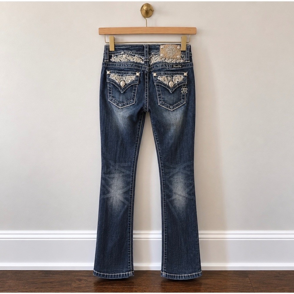 Miss Me Bootcut Jeans Dark Wash Sequin Lace Flap Pocket KE5958B5 Size 14